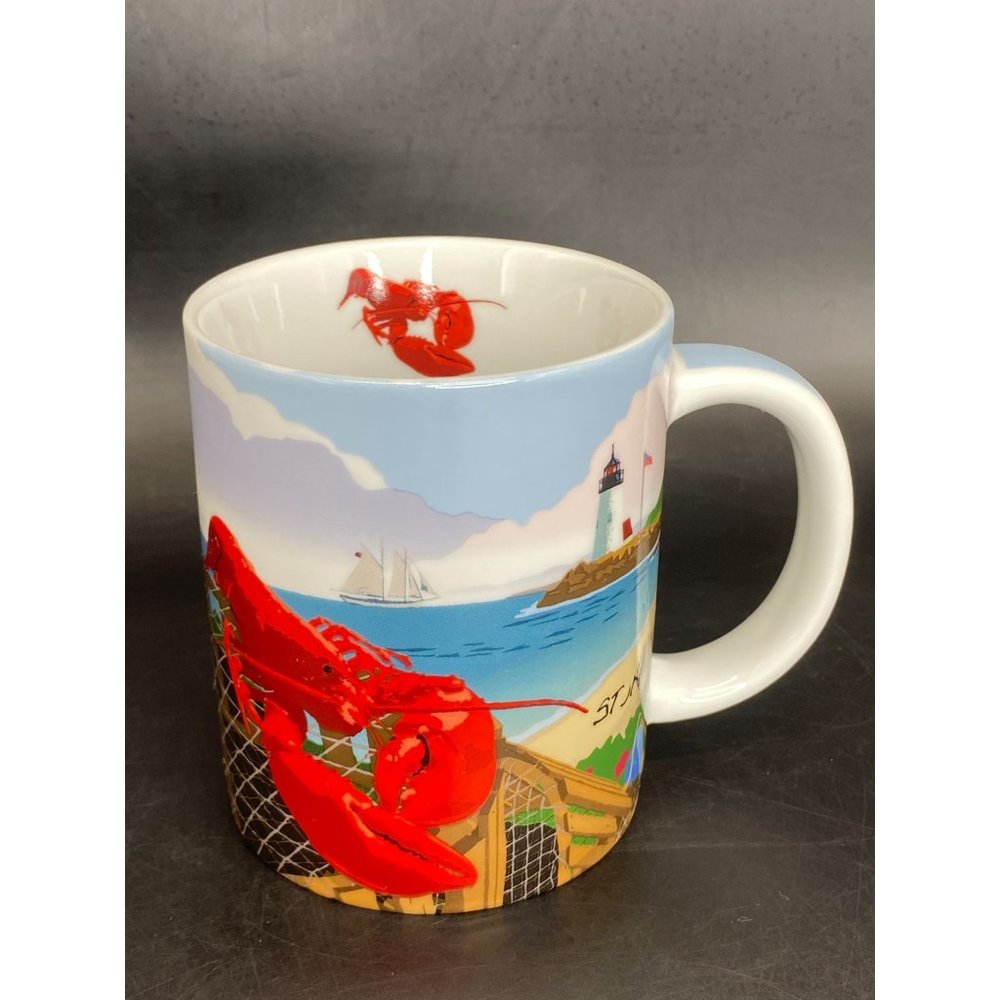 Nautical Lobster Maine Lighthouse Cape Shore Tea Coffee Mug All Over Pattern